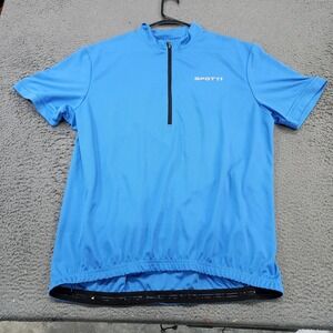 SPOTTI Cycling Jersey Mens 3XL Blue Quarter Zip Short Sleeve Wicking Bike Shirt